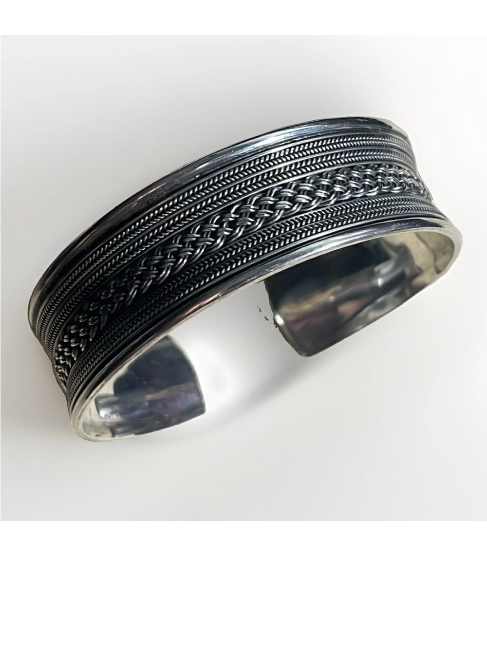 Ornate Elegant STERLING SILVER 5/8" Wide Braided Cuff Bracelet ~ 29 Grams